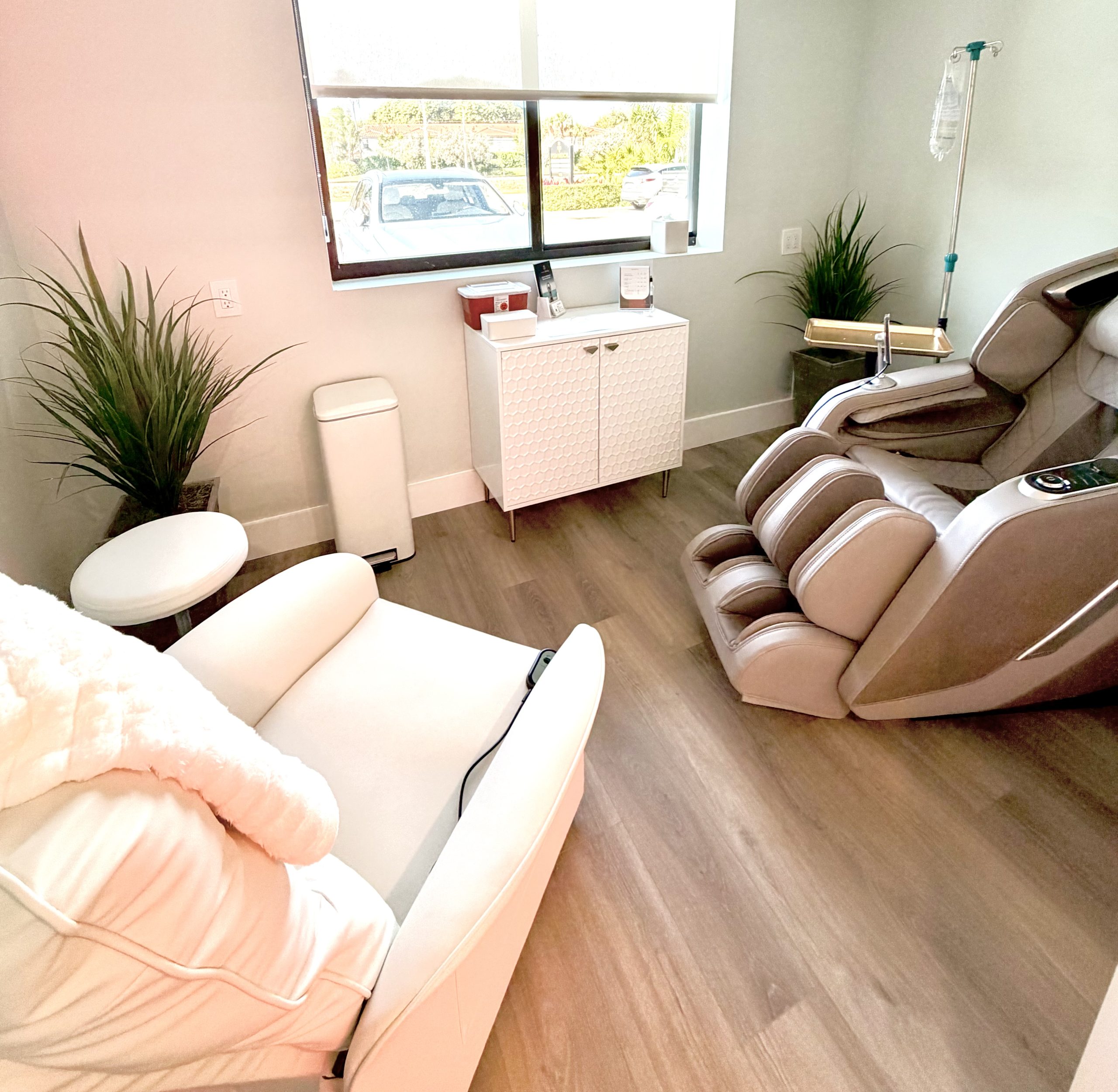 Clean, professional medical spa treatment room with neutral tones at Cure Vibe IV in Delray Beach